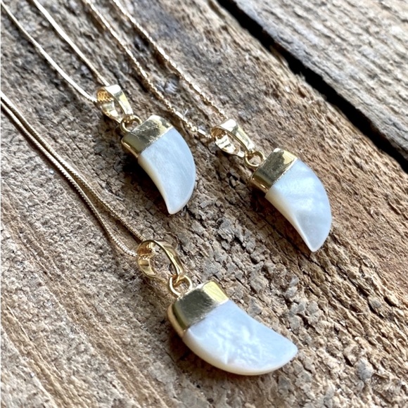 Mother of Pearl Necklace Horn Carved Shell BOHO Gold - Picture 11 of 16